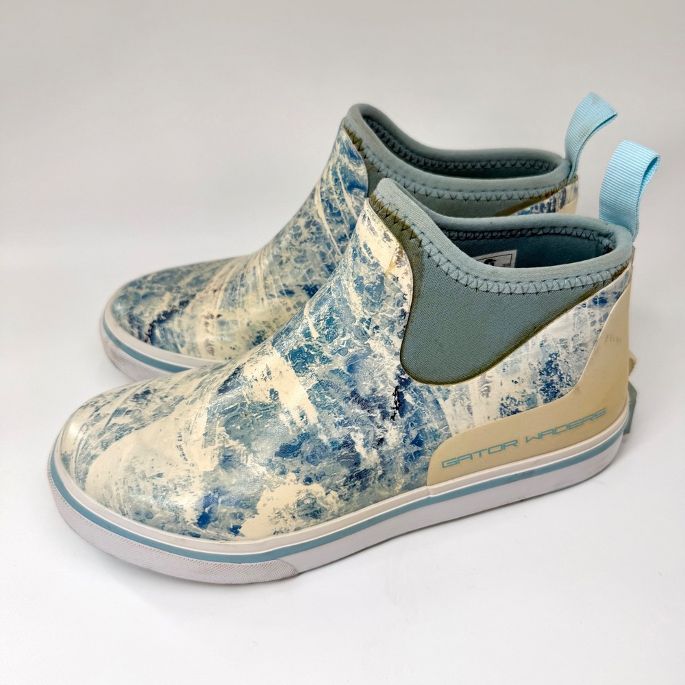 Gator Waders Deck Boots Womens 8 Blue White Wave Waterproof Good Slip On Rubber